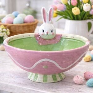 Johanna Parker Carnival Cottage Easter Bunny Bowl – Adorable Spring Decor - NEW